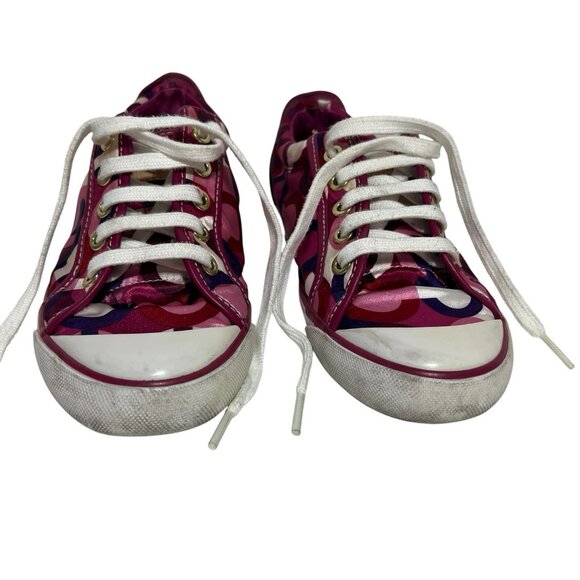 Coach Women's Shoes Barrett Sneakers Pink Satin Size 6 B Logo Lace Up - Picture 6 of 13